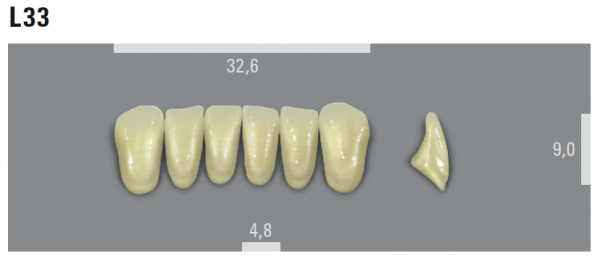 VITA MFT фронтальные нижние зубы, цвет 0M3 (BL), размер L33, 6 шт.