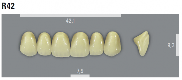 VITA MFT фронтальные верхние зубы, цвет 2M1 (D2), размер R42, 6 шт.