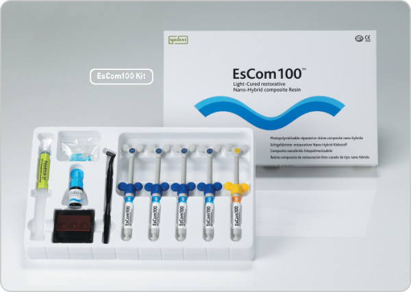 Spident EsCom 100 Kit (5*4 г, бонд, протравка) - наногибридный пломбировочный материал, набор