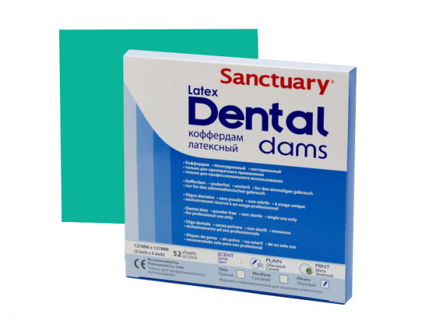Sanctuary Latex Dental Dams - латексные листы, зеленые, тонкие 152*152*0,14 мм (36 шт.)