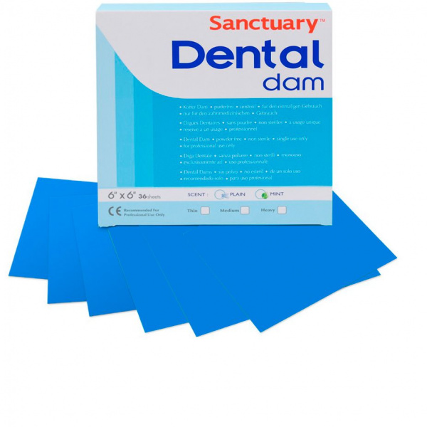 Sanctuary Latex Dental Dams - латексные листы, синие, толстые 152*152*0,22 мм (36 шт.)